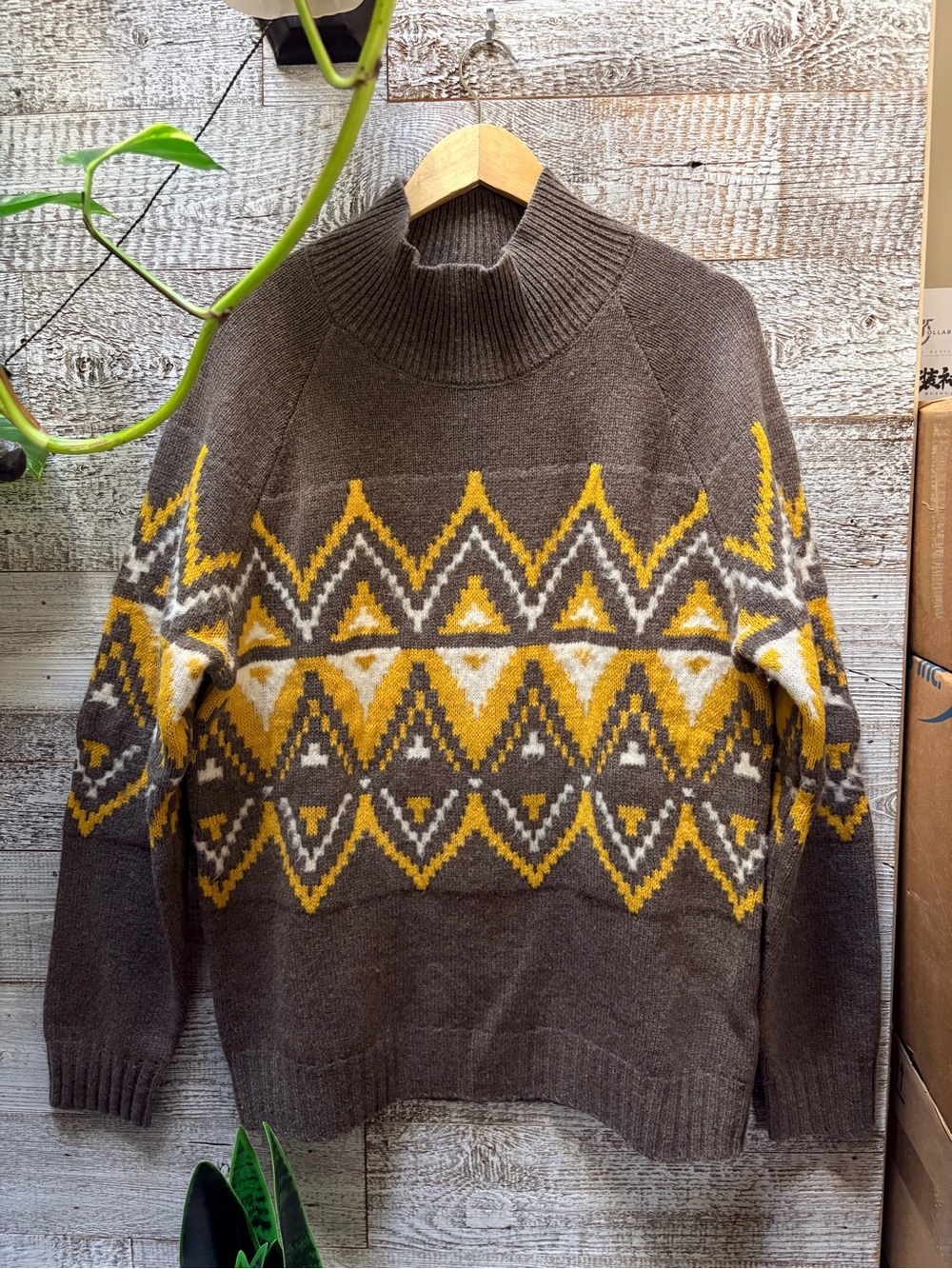 Banana Republic | Thick Wool-Blend Fair Isle Pullover - Med Tall, Yellow/Brown